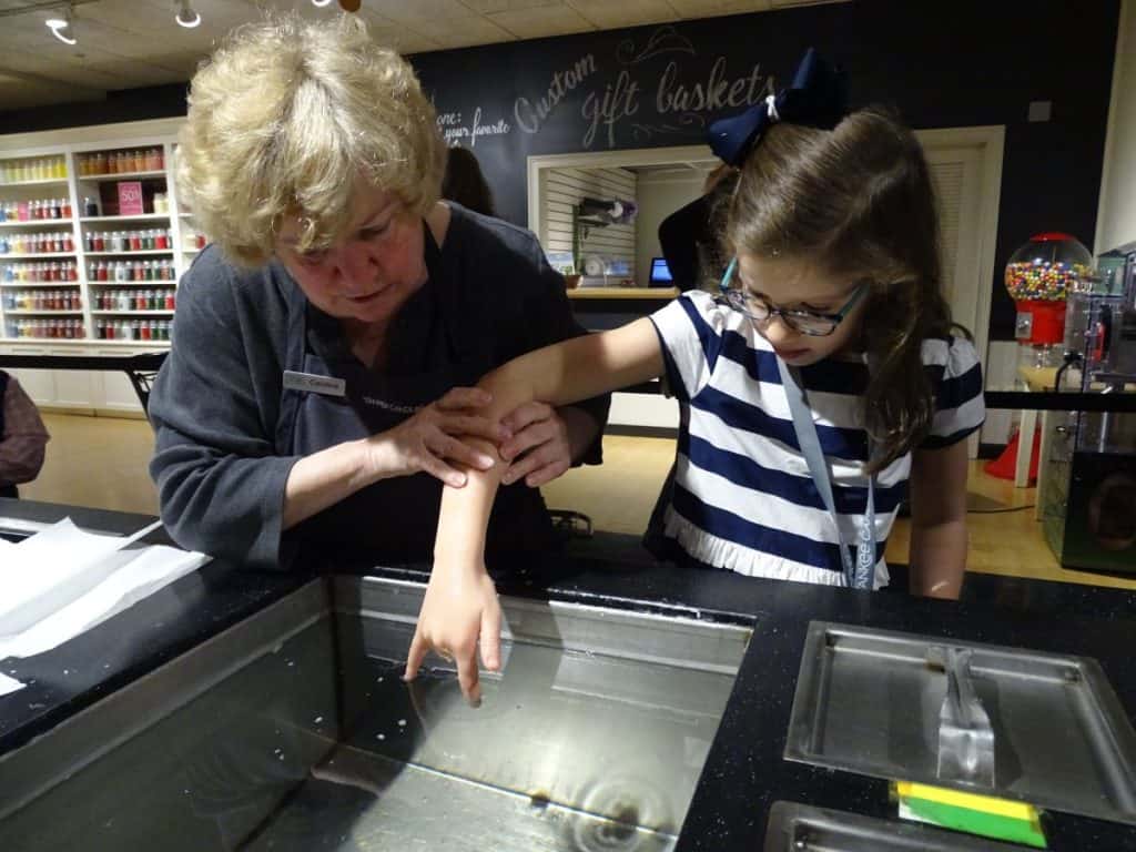 making a wax mold at Wax Works at the Massachusetts Yankee Candle Village