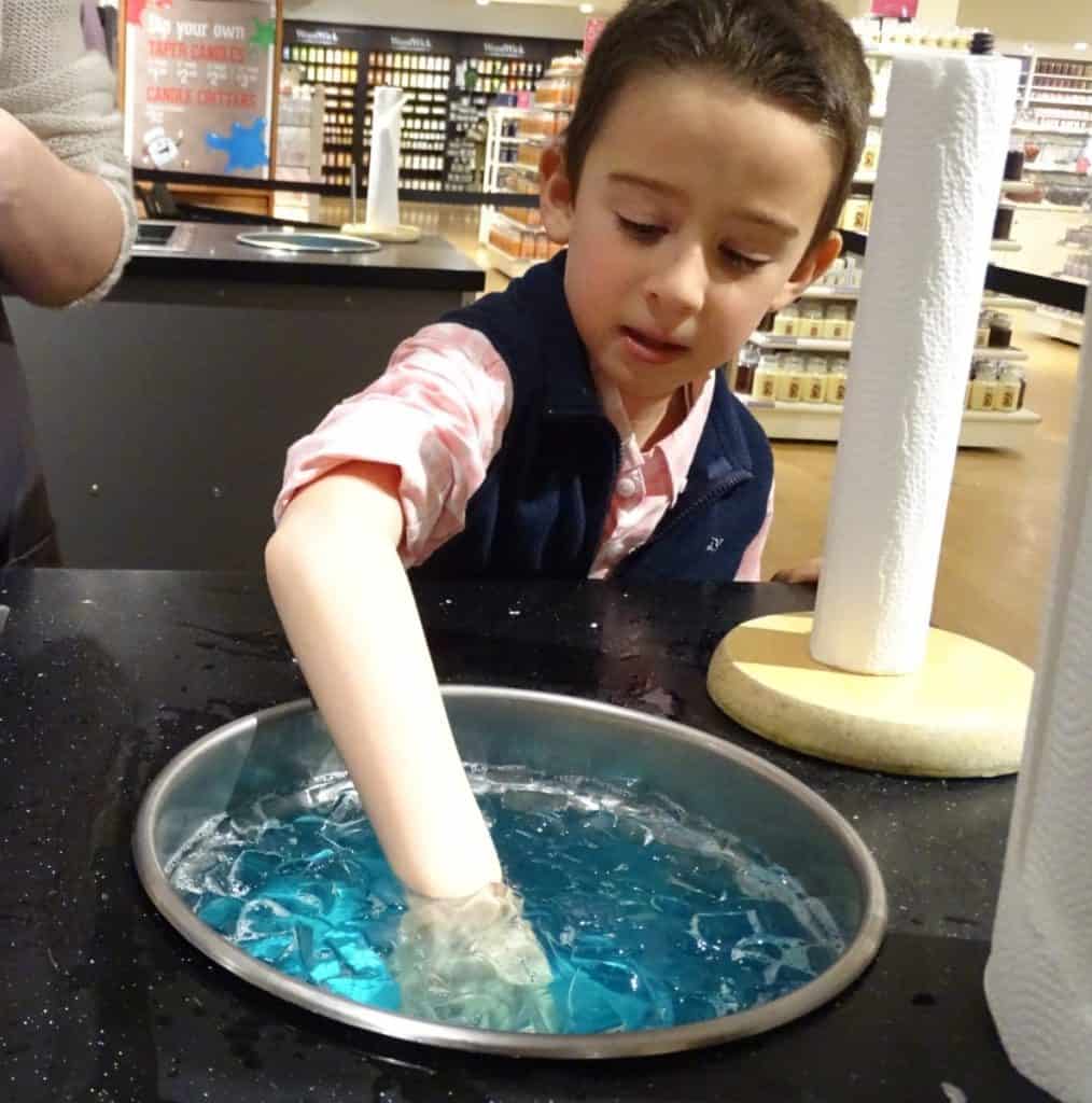 making a wax mold at Wax Works at the Massachusetts Yankee Candle Village