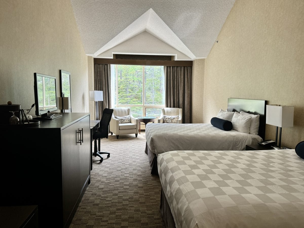 inside a guest room at Rimrock Resort in Banff, Alberta