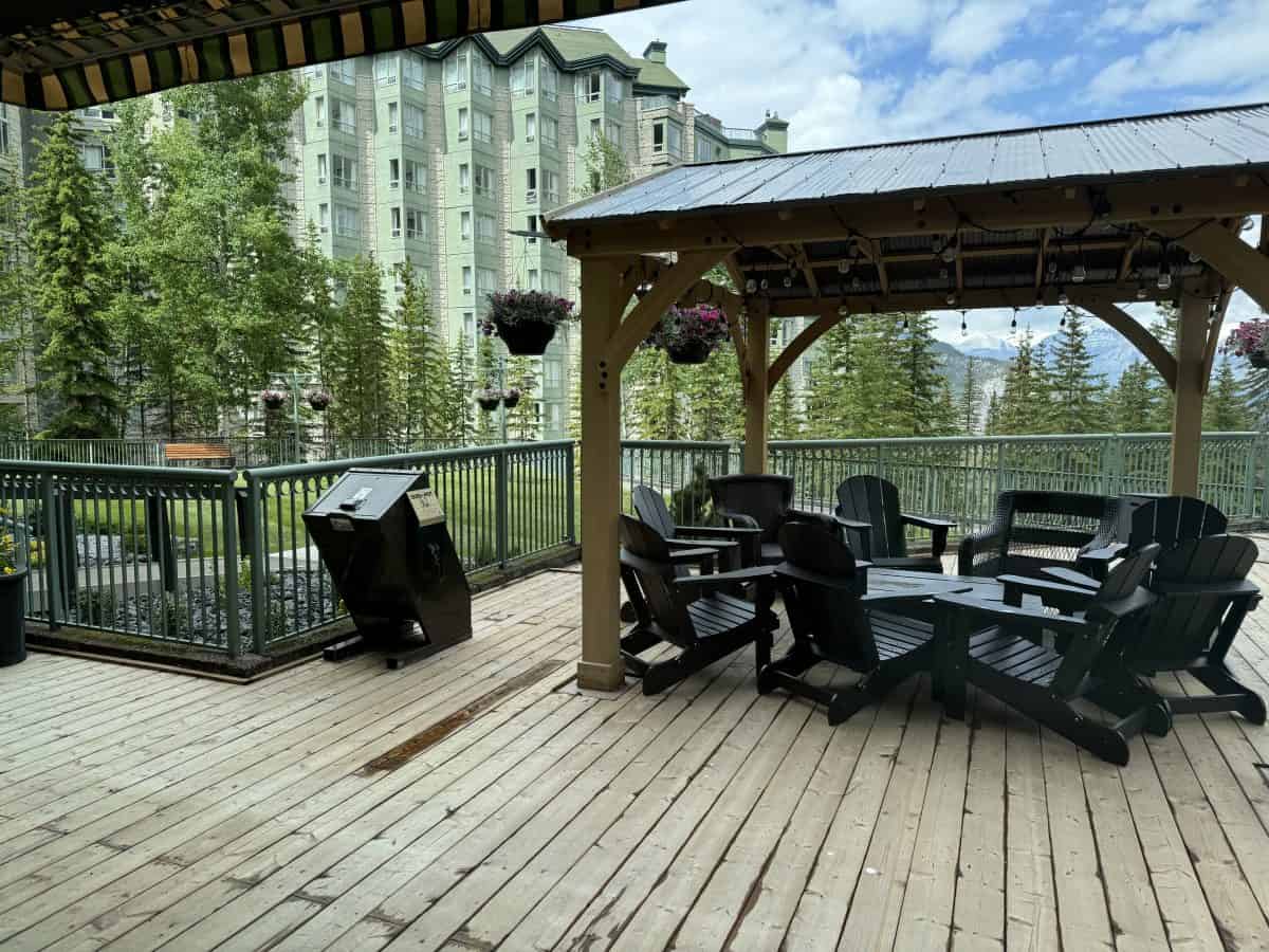 outdoor patio of The Rimrock Resort in Banff Alberta Canada