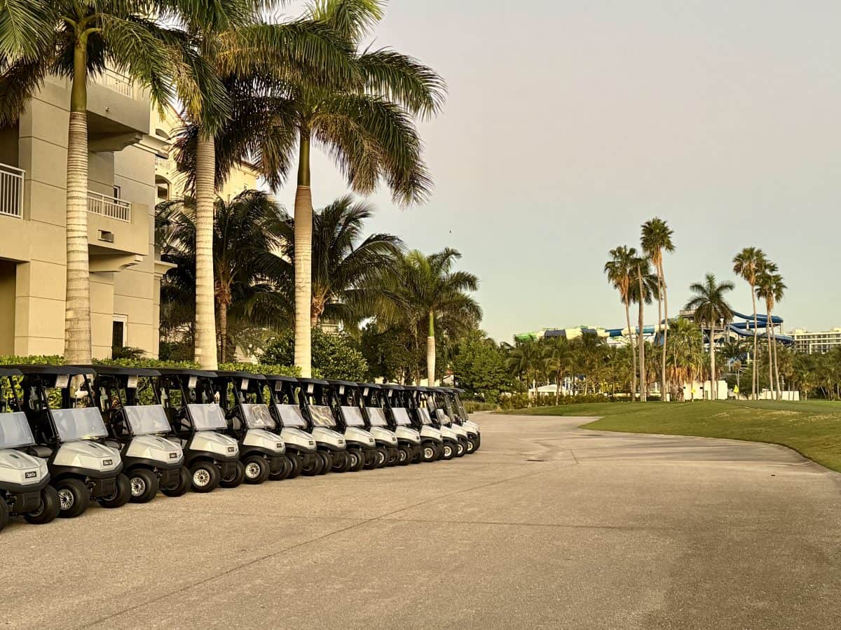 golf carts lined up at the JW Marriott Turnberry Resort and Spa in Miami