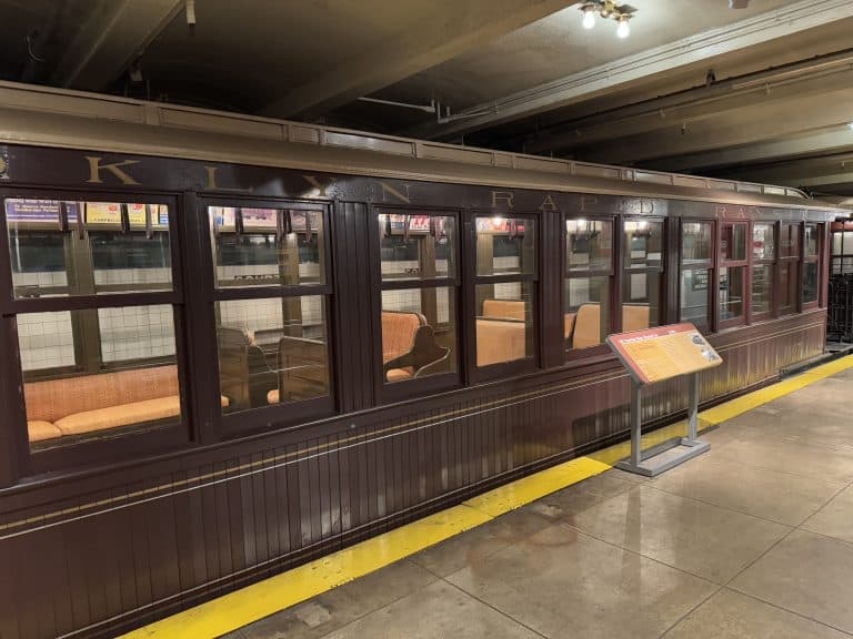 platform of subway car at the NY Transit Museum in Brooklyn NY