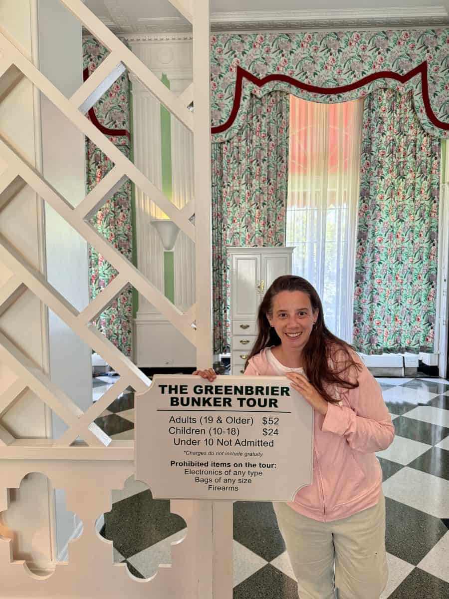 sign for the Bunker Tour at the Greenbrier