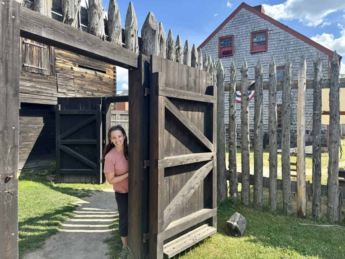 wooden fence entrance to Old Fort Western in Augusta, Maine