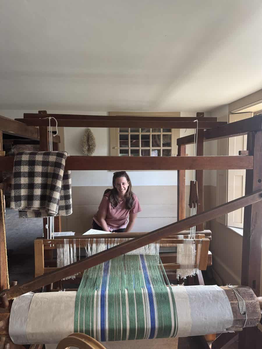 standing in the loom exhibit at Old Fort Western in Augusta, Maine