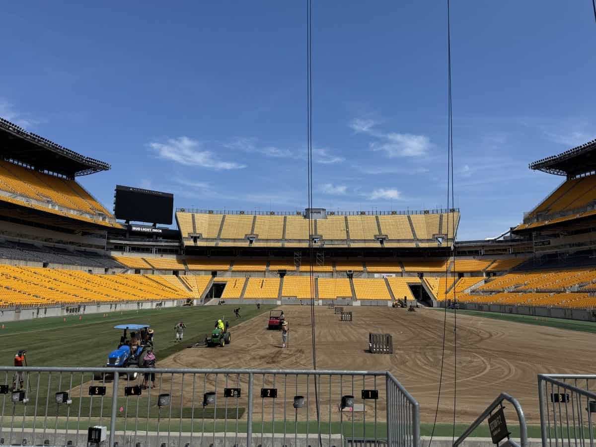 regrassing the field at Acrisure Stadium in Pittsburgh, PA