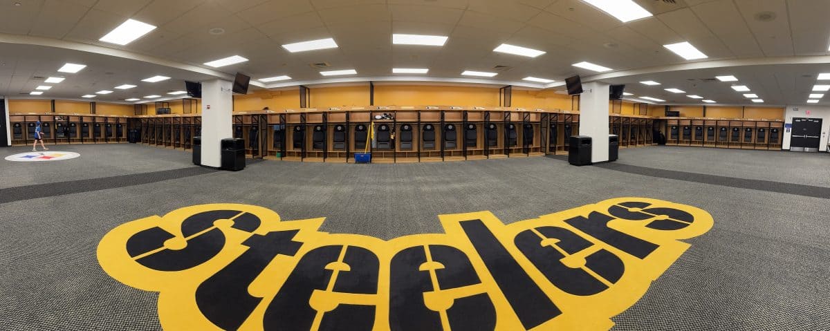 Steelers locker room at Acrisure Stadium in Pittsburgh, Pennsylvania