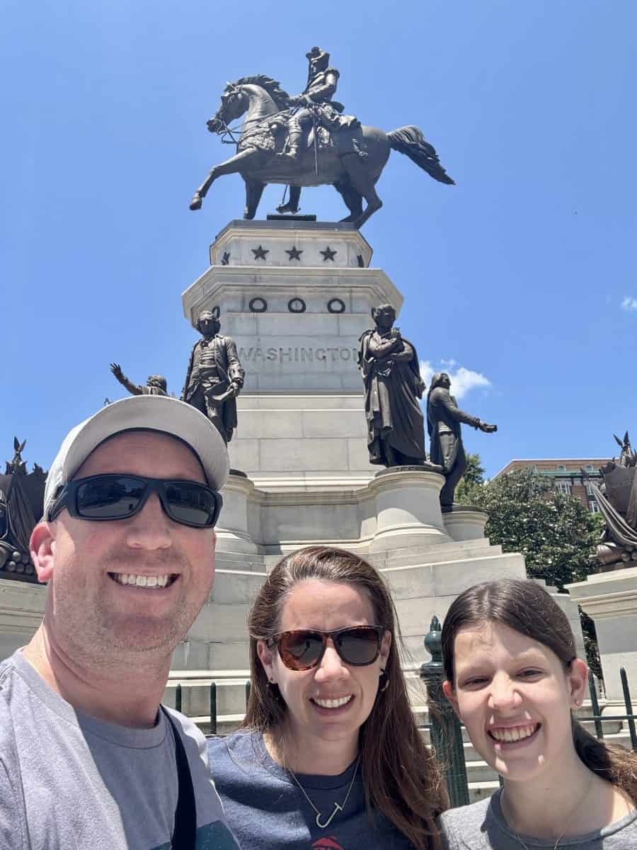 outside the Virginia State Capitol in front of the George Washington Monument