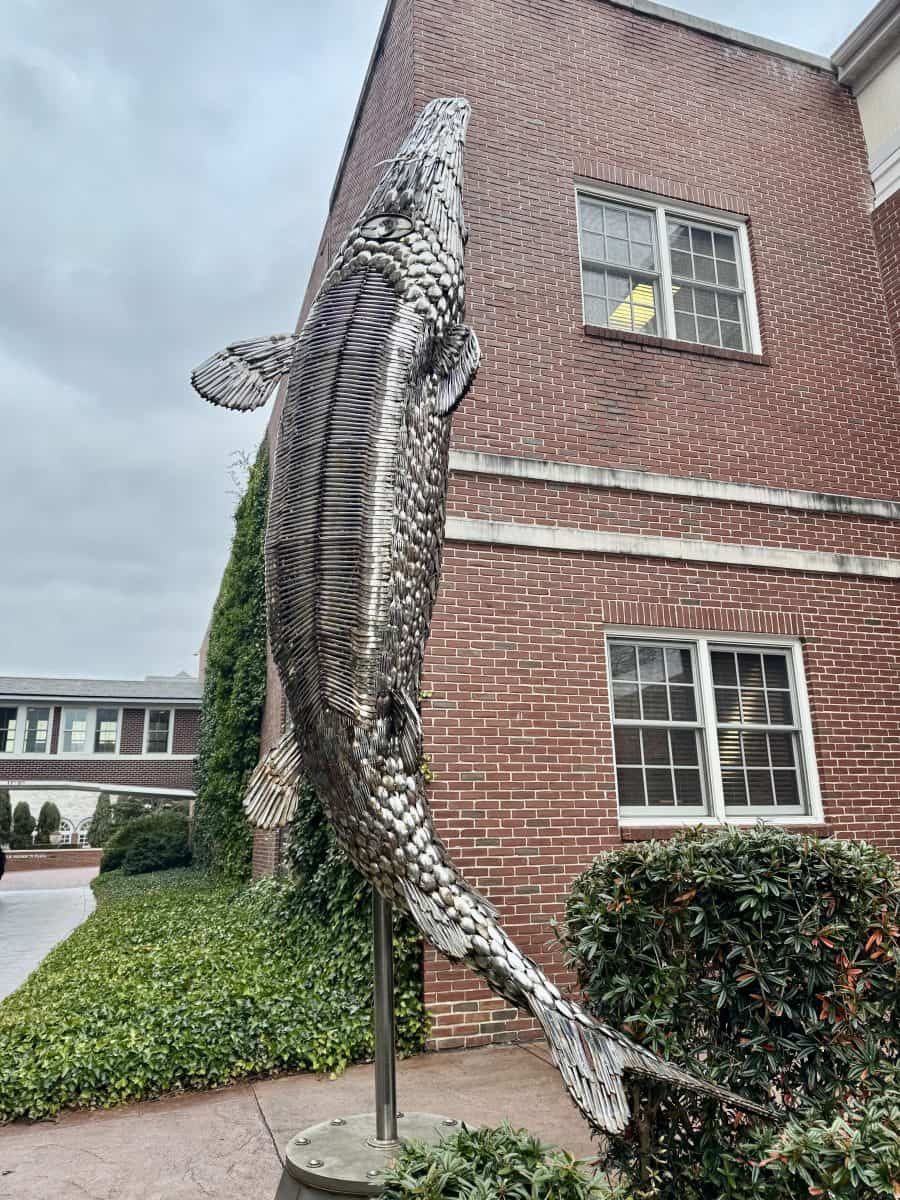 statue made from forks, knives, and spoons at the CIA in Hyde Park, NY