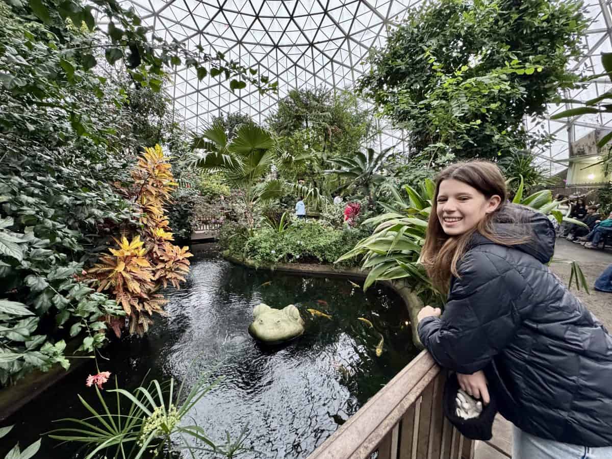 standing near the hoi pond in the tropical dome at The Mitchell Park Domes in Milwaukee, Wisconsin