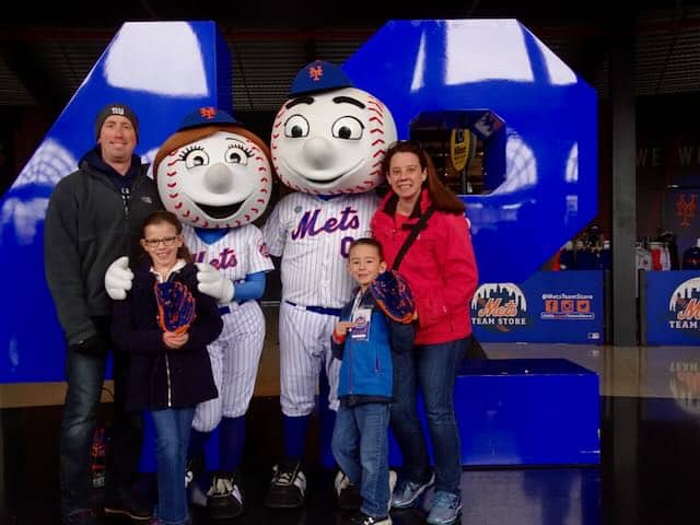 posing with Mr. and Mrs. Met at Citi Field, home of the NY Mets