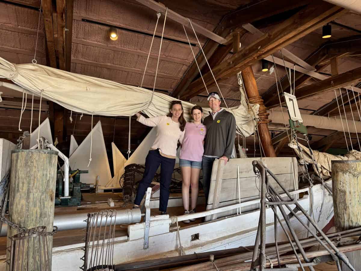 posing on the EC Collier boat at the Chesapeake Bay Maritime Museum in St Michaels, MD