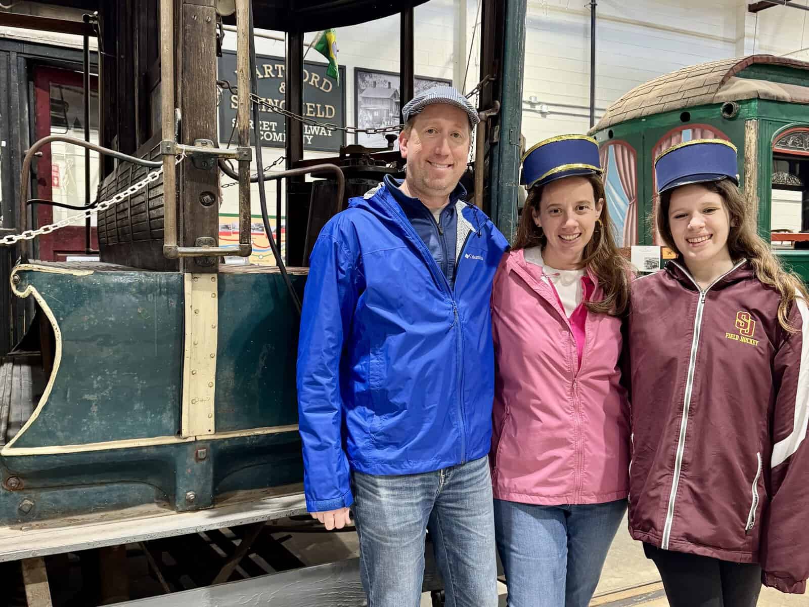 posing with conductors hat at the CT Trolley Museum in CT