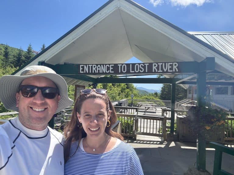 outside the entrance to Lost River Gorge and Caves in NH