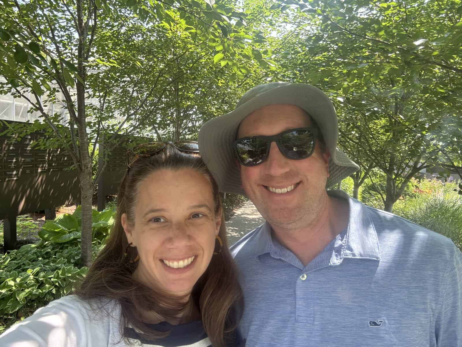 posing in one of the gardens at at Meijer Gardens and Sculpture Park in Grand Rapids, MI
