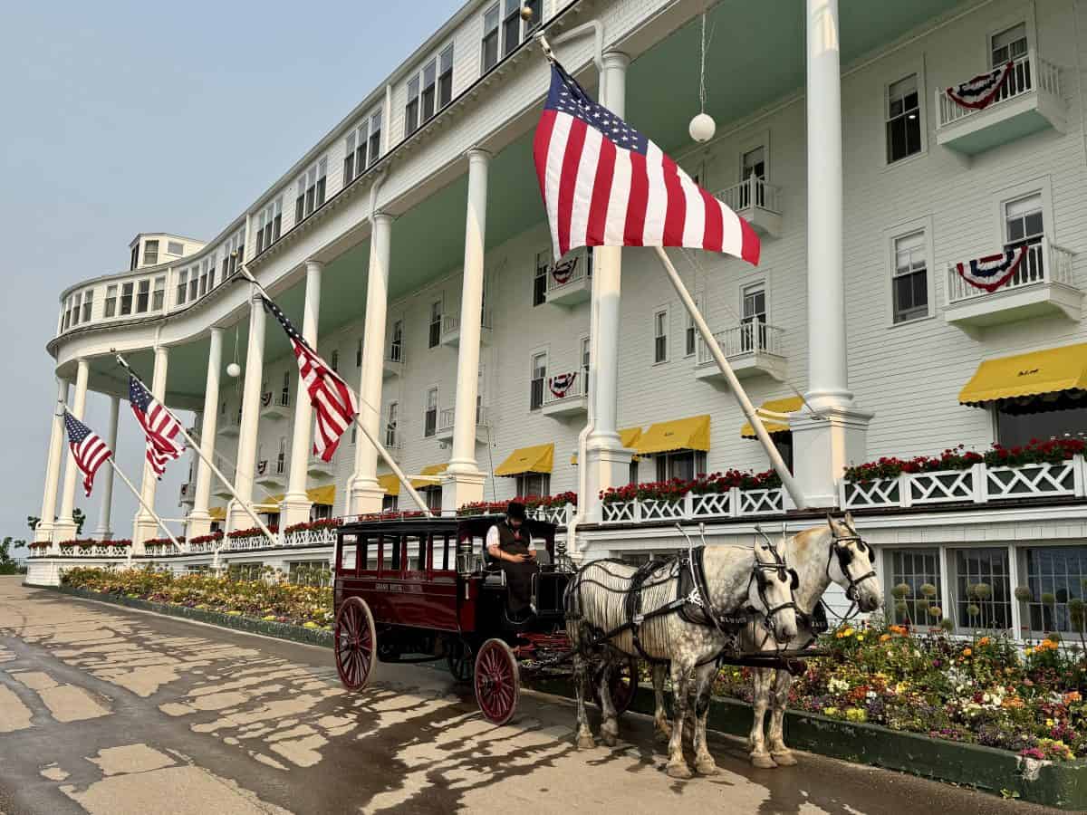outside the entrance at the Grand Hotel on Mackinac Island
