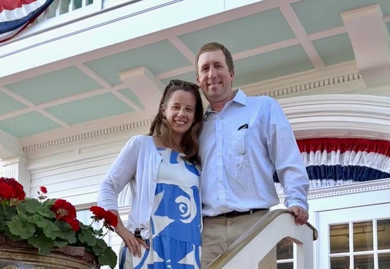 posing on the front porch at the Grand Hotel on Mackinac Island