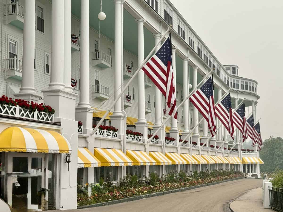 outside the front porch of the Grand Hotel on Mackinac Island