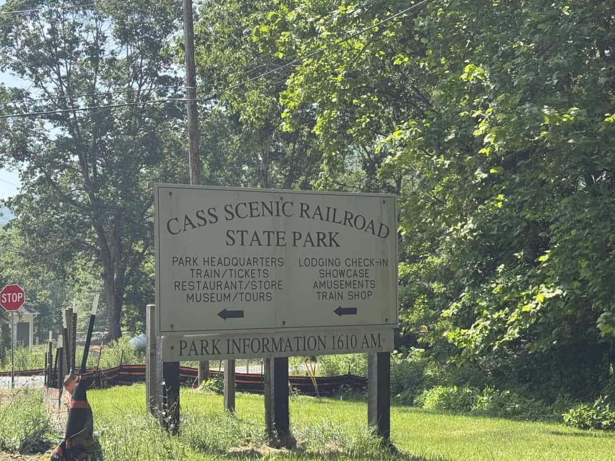 sign for Cass Scenic Railroad State Park in WV