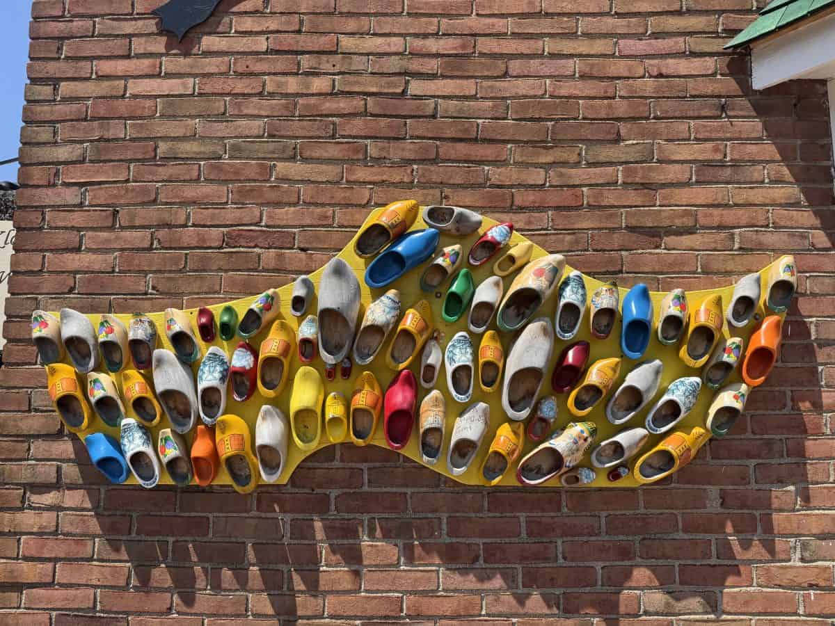 display of dutch wooden shoes outside in Holland, MI