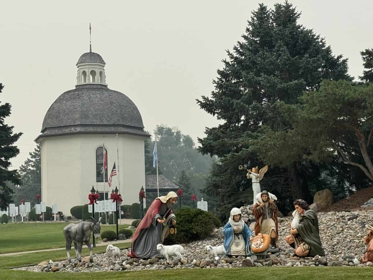 outside of the Silent Night Chapel at Bronner's in Frankenmuth, Michigan