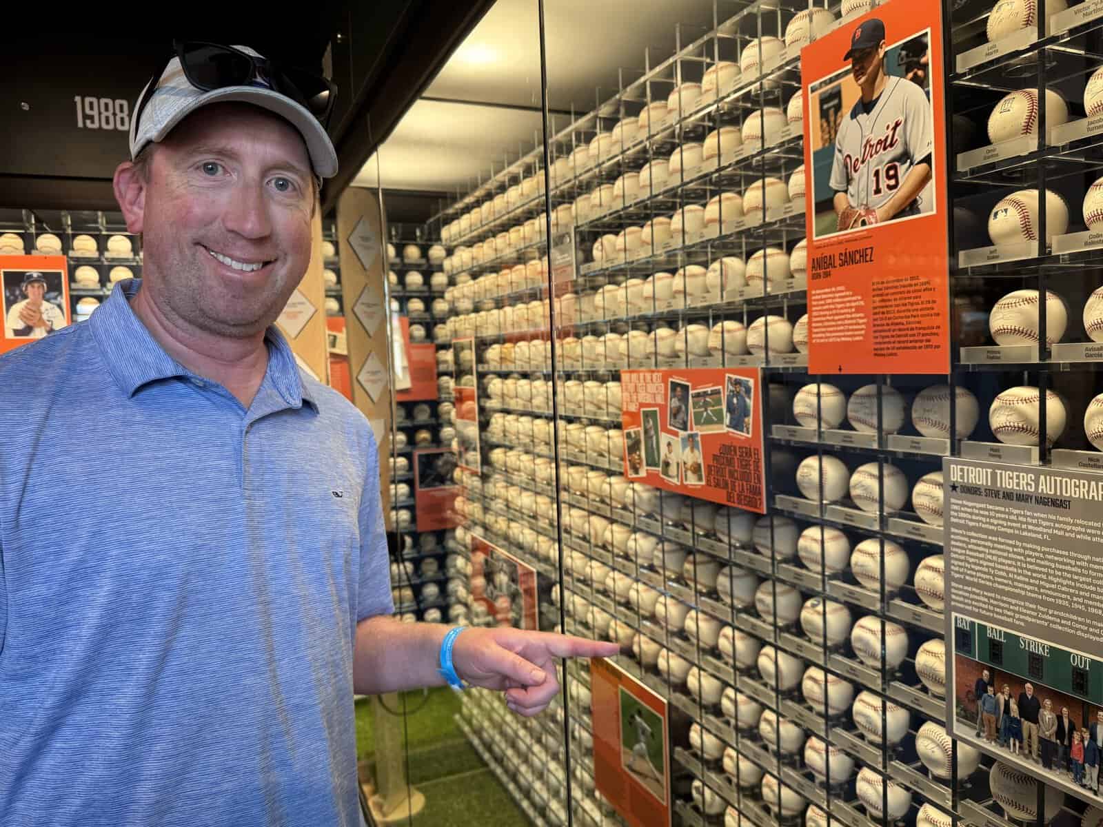 Posing in the Play Ball! exhibit at he Grand Rapids Public Museum in Michigan