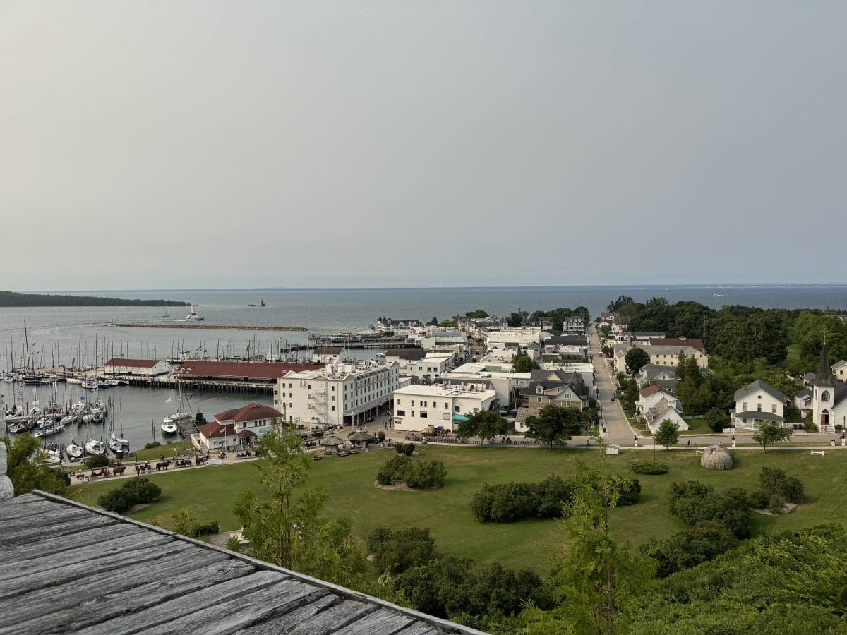 view of the harbor on Fort Mackinac on Mackinac Island in Michigan